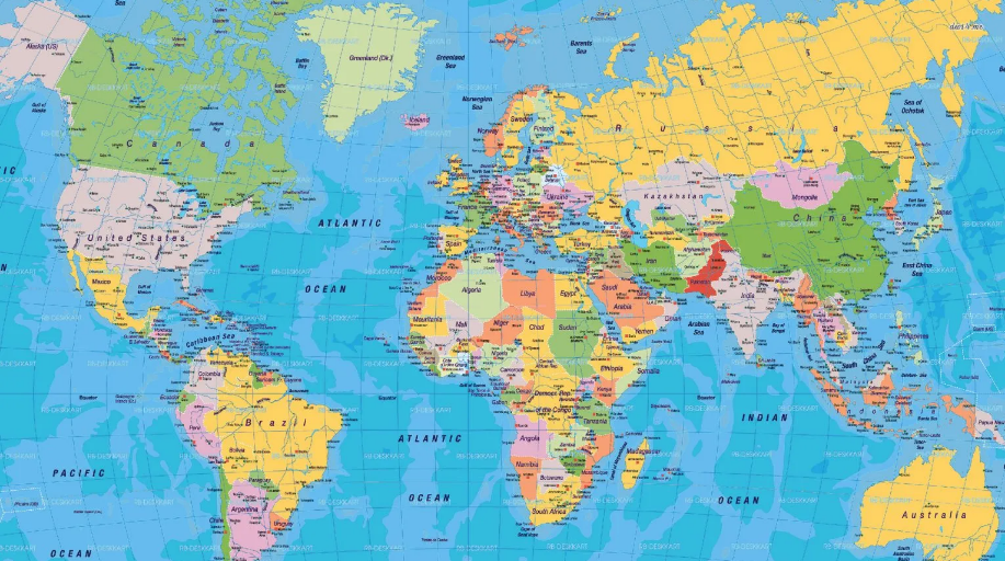 خريطة العالم بالإنجليزي ملونة