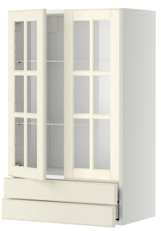 خزانة حائط بابين زجاجية و2 أدراج أبيض عاجي