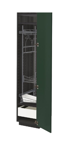 خزانة عالية مع أرفف مواد نظافة أسود في أخضر غامق